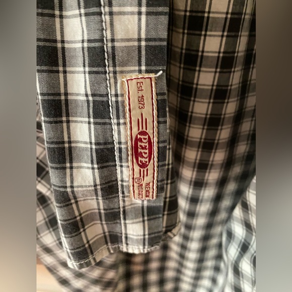 PEPE Mens 100% cotton shirt Long Sleeve Button Down Size XL Gray Plaid - Picture 8 of 13